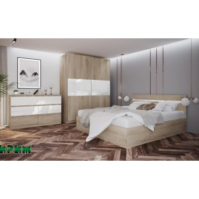 Спален комплект Сити 7083 сонома арвен/ бяло гланц - легло за матрак 180x200 см