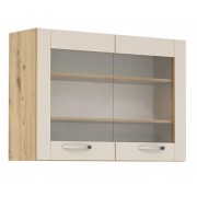 ЛОРЕН G 27 кашмир мат - горен кухненски шкаф с две витрини Ш1000