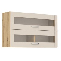 ЛОРЕН G 39 кашмир мат - горен кухненски шкаф с 2 клапващи витрини Ш1200