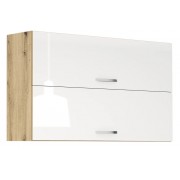 ЛОРЕН G 35 - горен кухненски шкаф с 2 клапващи врати Ш1200 бял гланц/ дъб артизан