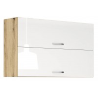 ЛОРЕН G 35 - горен кухненски шкаф с 2 клапващи врати Ш1200 бял гланц/ дъб артизан