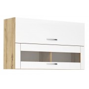 ЛОРЕН G 43 - горен кухненски шкаф с 2 клапващи врати Ш1200 бял гланц/ дъб артизан