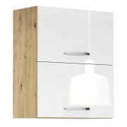 ЛОРЕН G 32 - горен кухненски шкаф с 2 клапващи врати Ш600 бял гланц/ дъб артизан