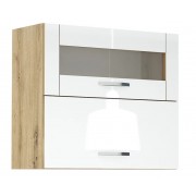 ЛОРЕН G 45 - горен кухненски шкаф с 2 клапващи врати Ш800 бял гланц/ дъб артизан